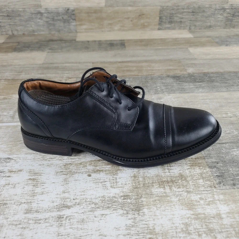 George Branford Mens Dress Oxford Shoes Sz 9.5 Black Leather Lace-Up Cap-Toe